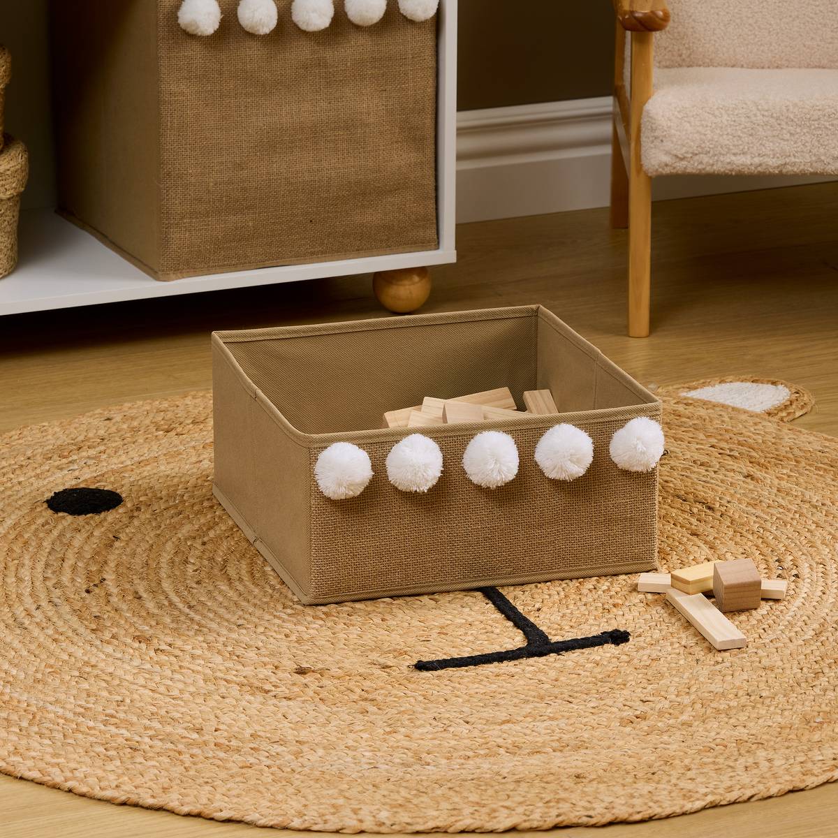 Foldable square storage box "Yuki" Jute, Beige, 29x29 cm Beige