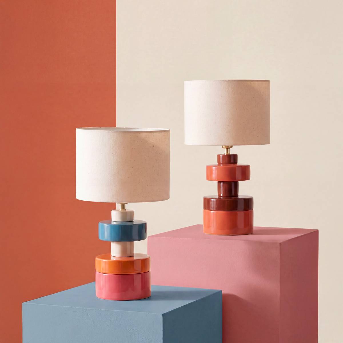Lamp "Fiva" Linen, Multicolor, H.50 cm Multicolored