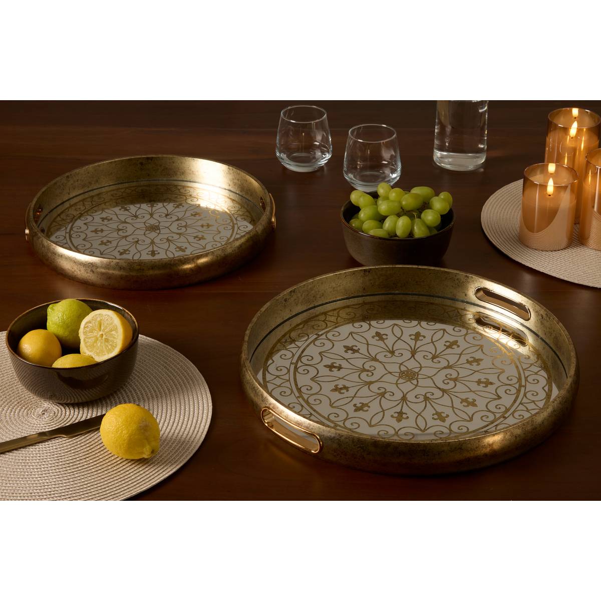 Set of 2 "Zora" trays Glass, 41x40 cm Gold
