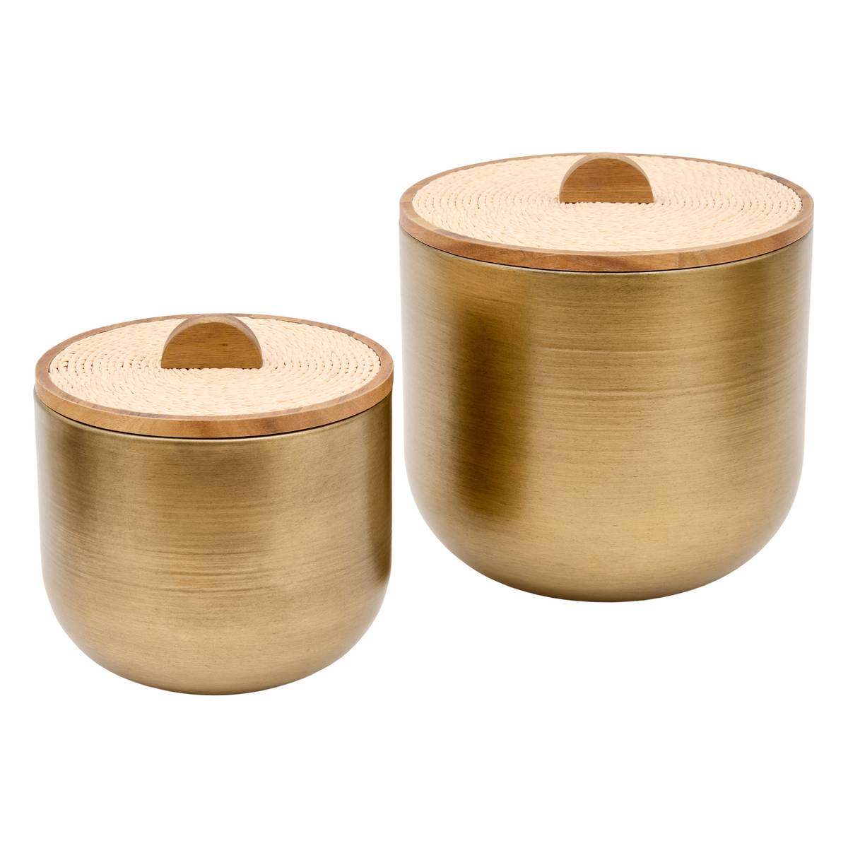 Set of 2 round decorative boxes "Erica" Steel, Gold, Dia. 21/26 cm Gold