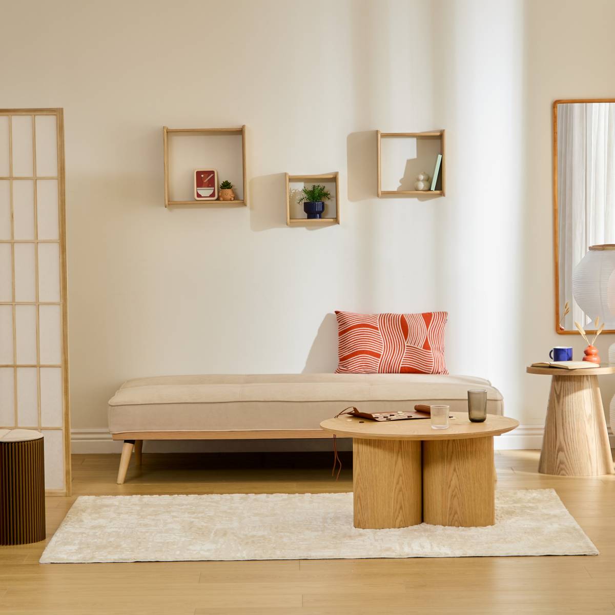 Convertible Sofa "Dohan" 3-seater, Pine, Beige Beige