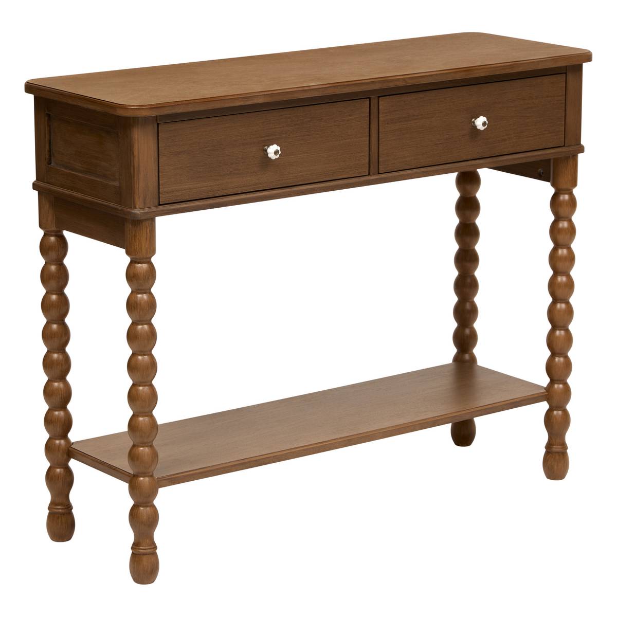 Rectangular console table 1 shelf 2 drawers "Mona" Pine, Cognac brown, 100x35 cm Cognac brown