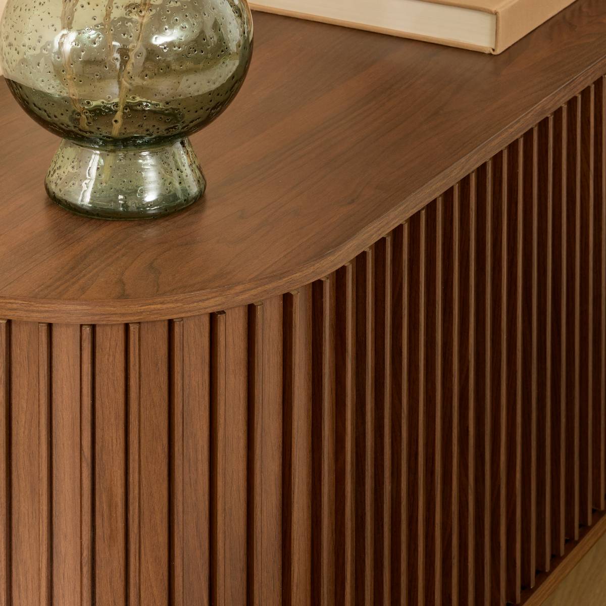 Oval TV stand with 2 doors and 2 shelves "Alcove" Brown, 140x40 cm Brown