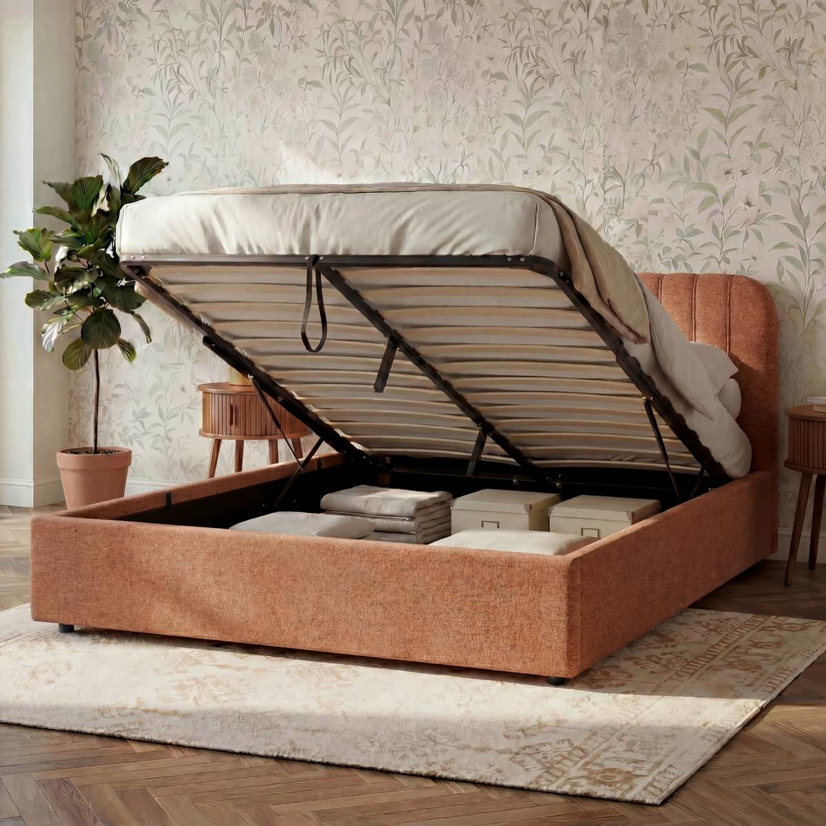 Storage bed "Cala" Terracotta, 160x200 cm Terracotta