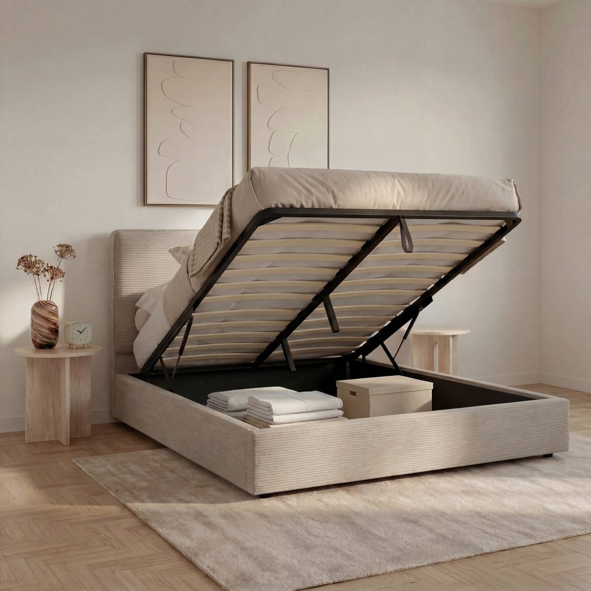 Storage bed "Wonta" Beige Linen, 160x200 cm Grey