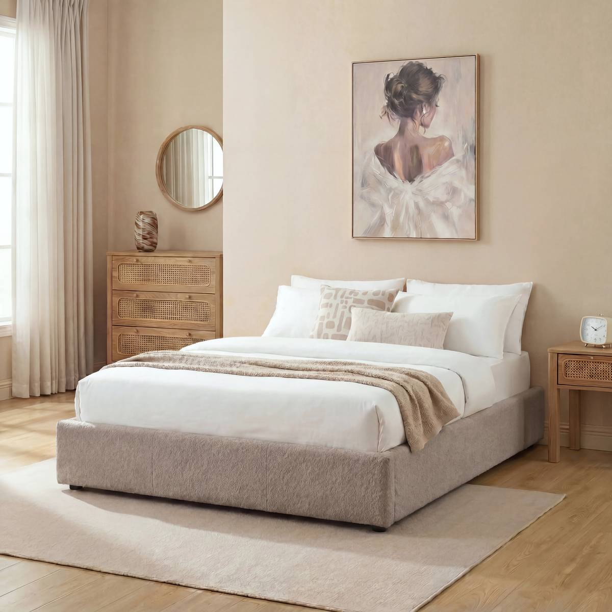 Storage bed "Luna" Steel, Beige, 160x200 cm Beige