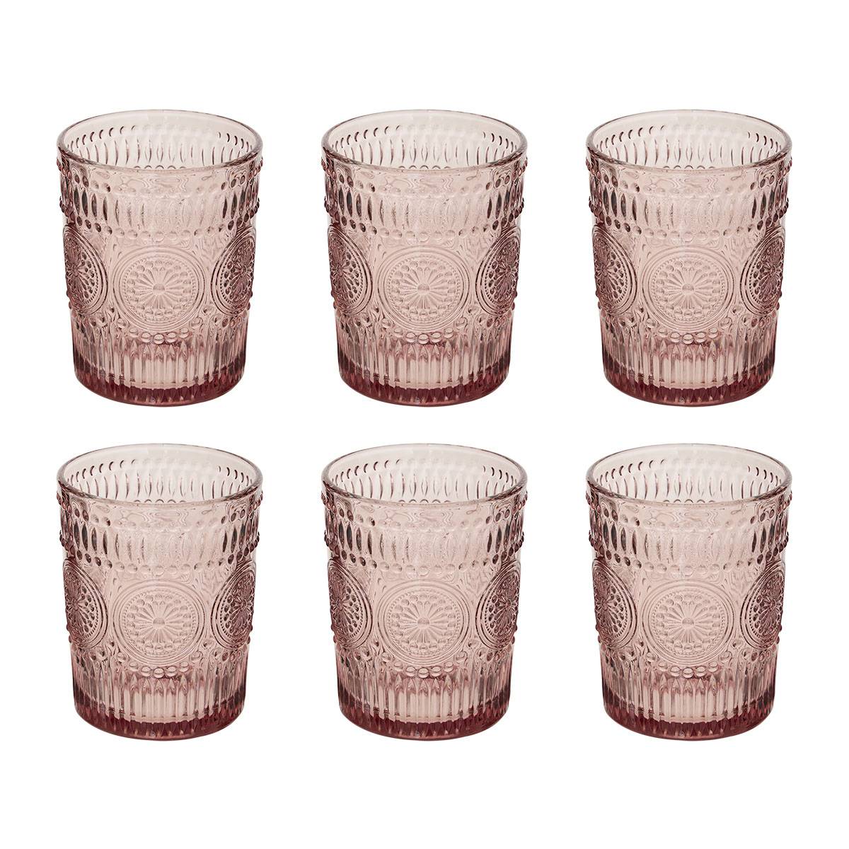 Set of 6 low tumblers Ina 305 ml, Glass, Pink Pink