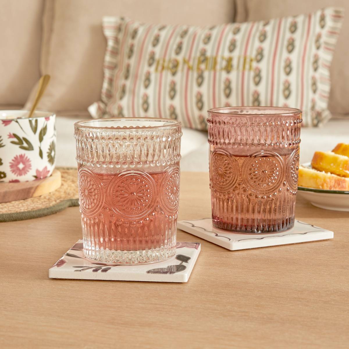 Set of 6 low tumblers Ina 305 ml, Glass, Pink Pink