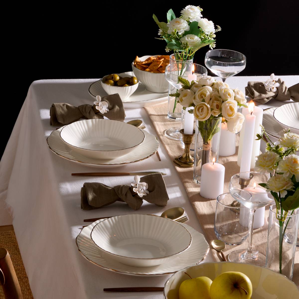 Set of 6 dinner plates "Daphne" Porcelain, D.27 cm White