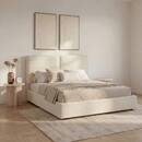 Storage bed "Wonta" Beige Linen, 160x200 cm White