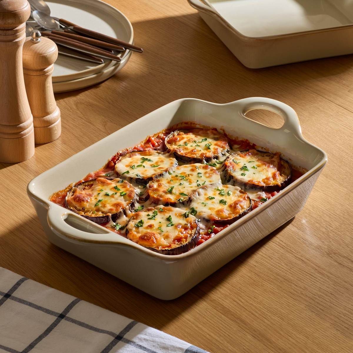 Rectangular baking dish "Unknown Land" Stoneware, 38.5x22.5 cm, Beige Beige