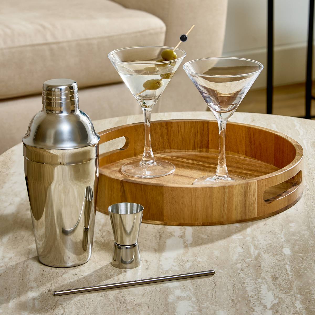 Cocktail Aperitif Set "Jules" 6 pieces, Acacia, Brown Brown