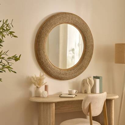 Mirror "nathan" glass, beige string, d.90.5 cm