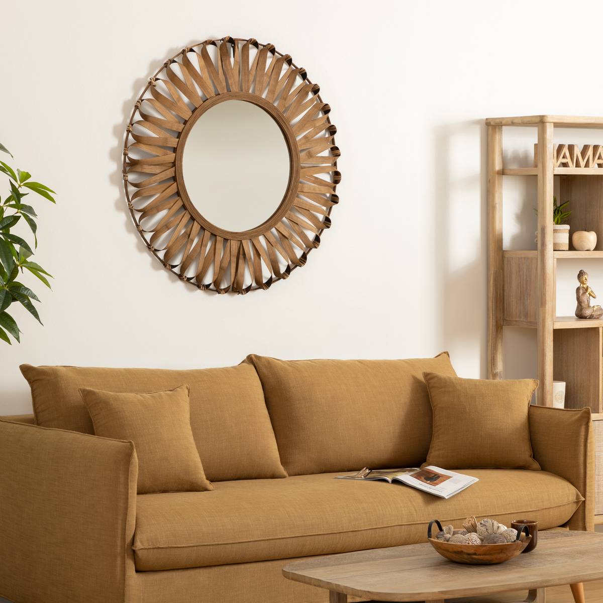 Mirror "Eve" Bamboo, D.93 cm Natural wood