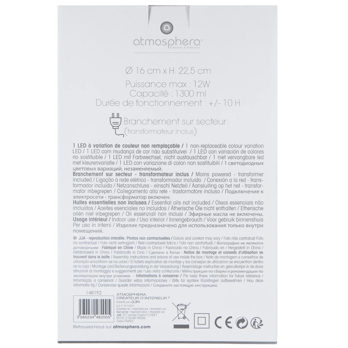Essential Oil Diffuser White, 1300ml White