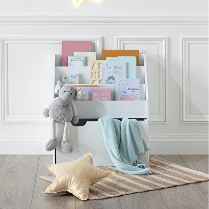Children's bookshelf on wheels white, h.70 cm