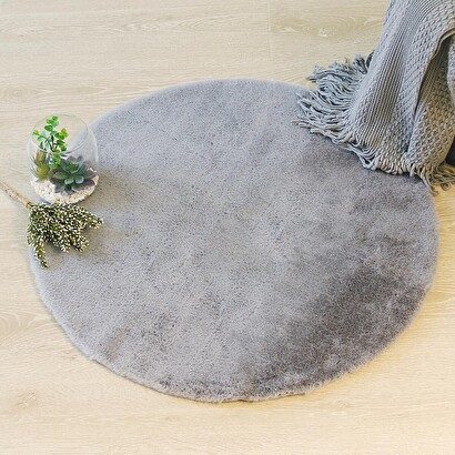 Faux fur effect rug "couka" gray, &Oslash; 80 cm