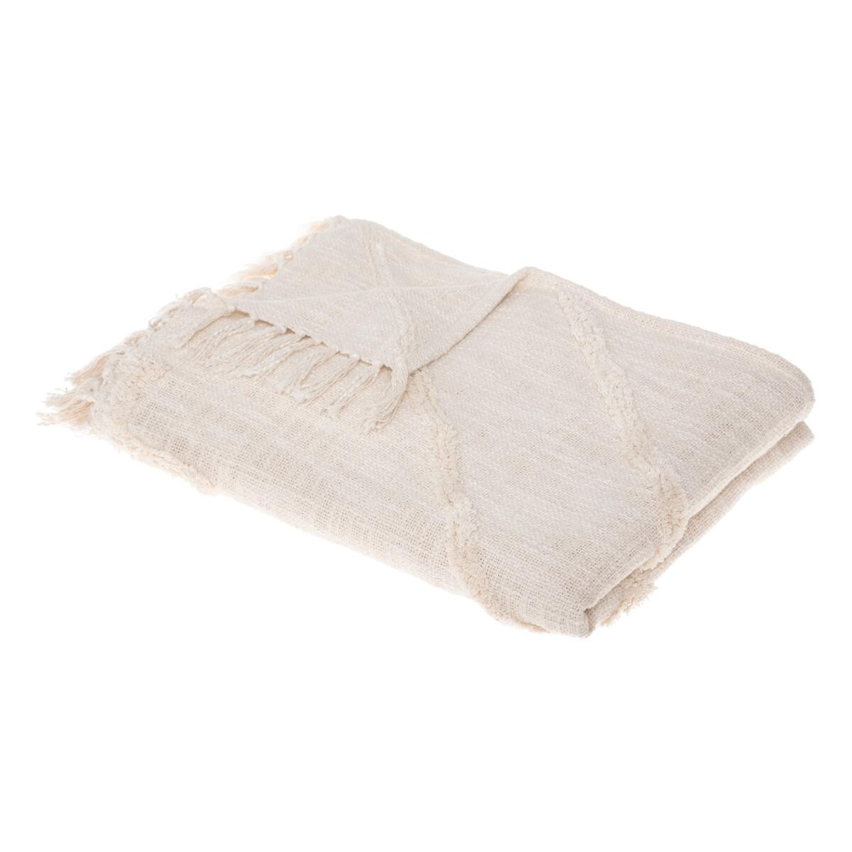 "Inca" Bed Throw, Tufted Cotton Ivory white, 130x180 cm Ivory white