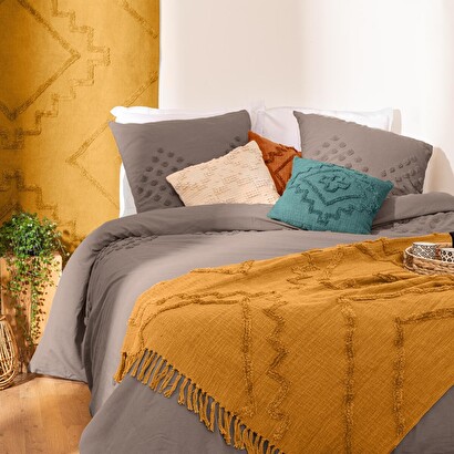 "inca" bed throw, tufted cotton mustard yellow, 130x180 cm