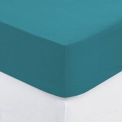 Fitted sheet, cotton teal blue, 140x190 cm
