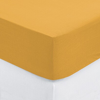 Fitted sheet, cotton mustard yellow, 90x190 cm