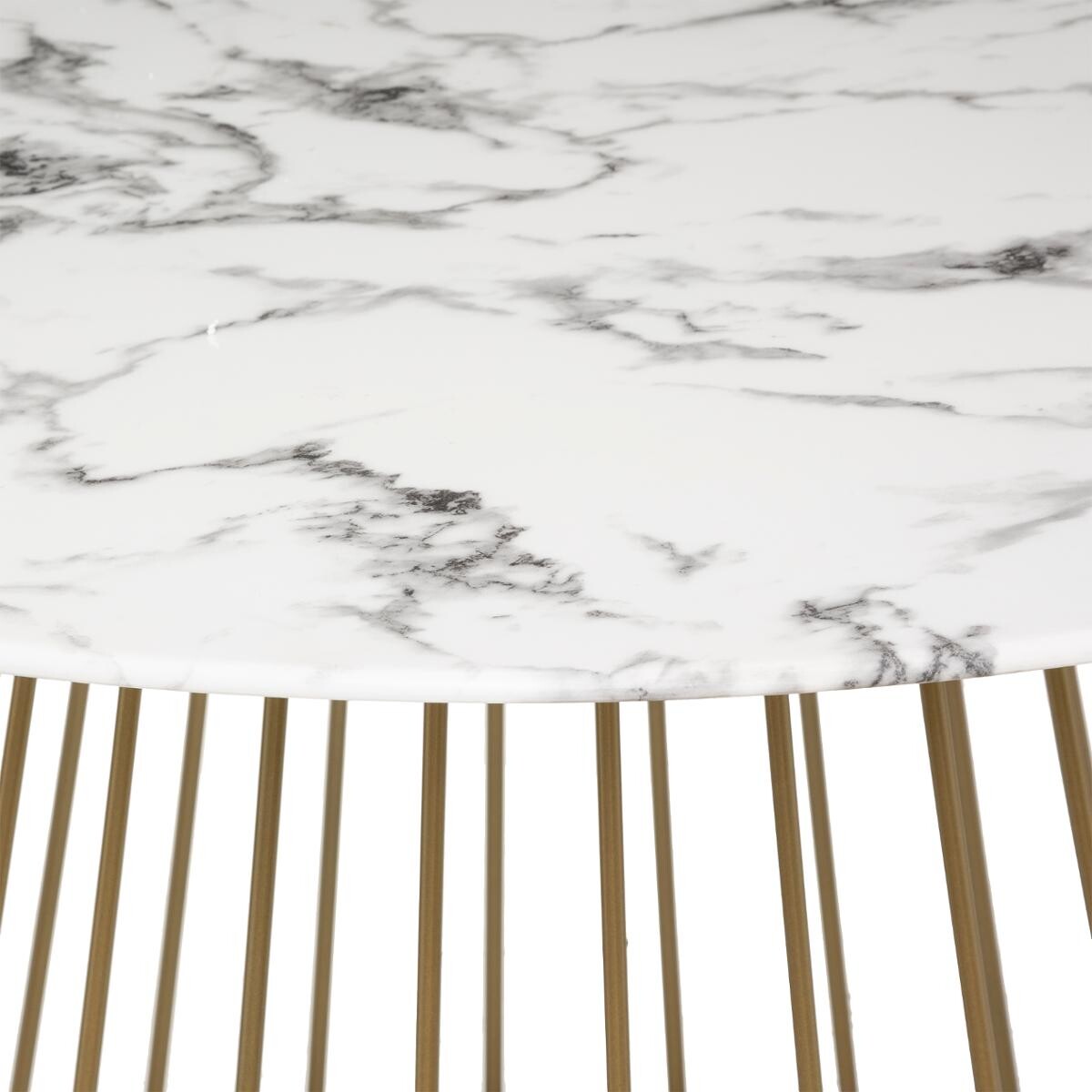 Dining Table "Rayo" White marble effect, Gold, D.120 cm White