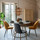 Dining Table "Rayo" White marble effect, Gold, D.120 cm White