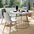 Dining Table "Rayo" White marble effect, Gold, D.120 cm White