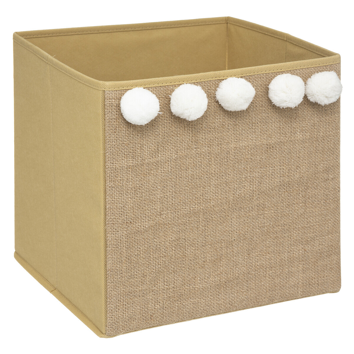 Children's storage bin with pompoms 29x29 cm Beige