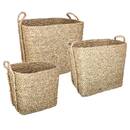 Set of 3 rectangular baskets with handles H.25/31/41 cm Natural wood