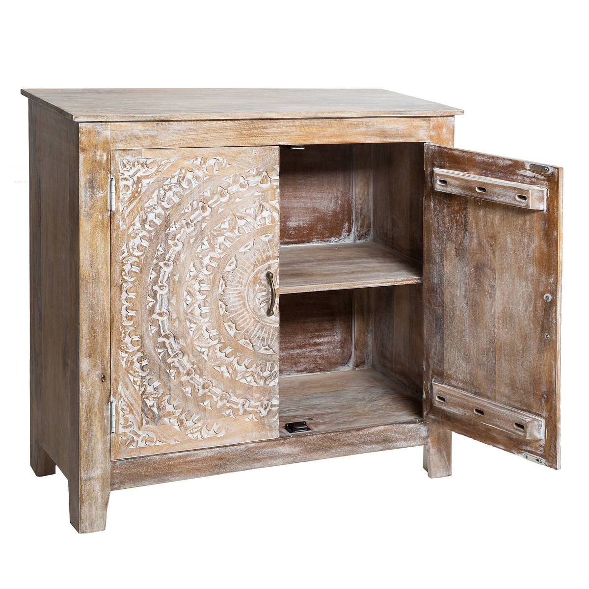 2-Door Sideboard "Shirel" Mango wood, 90x90 cm Natural wood