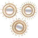 Set of 3 mirrors "Aida" Rattan, D.28 cm Natural wood