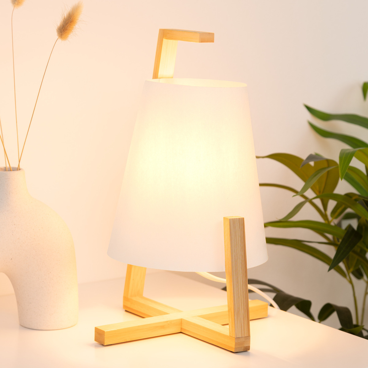 Lamp "Gong" Bamboo, White, H.32 cm White