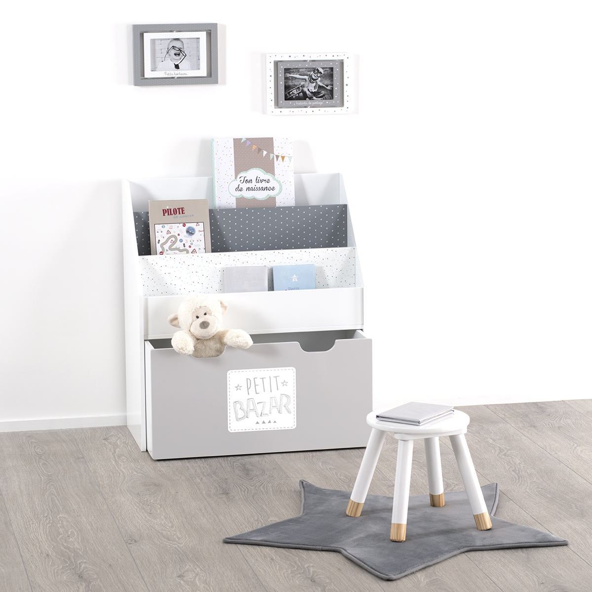 Children's bookshelf on wheels Gray, H.70 cm Grey
