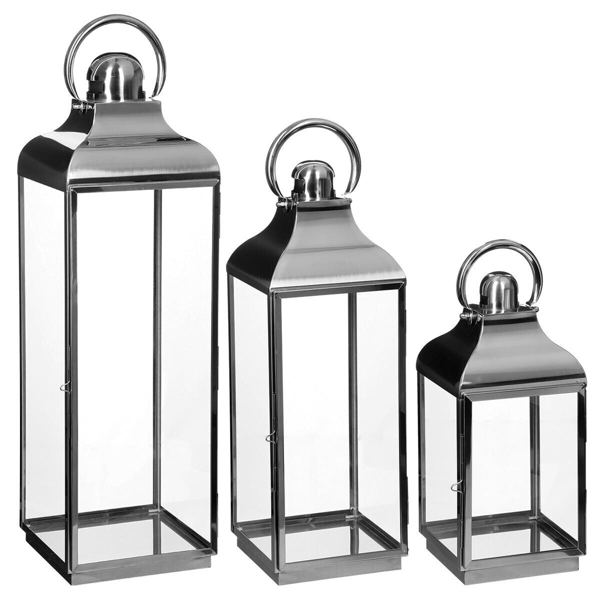Set of 3 Silver Outdoor Lanterns Steel Silver