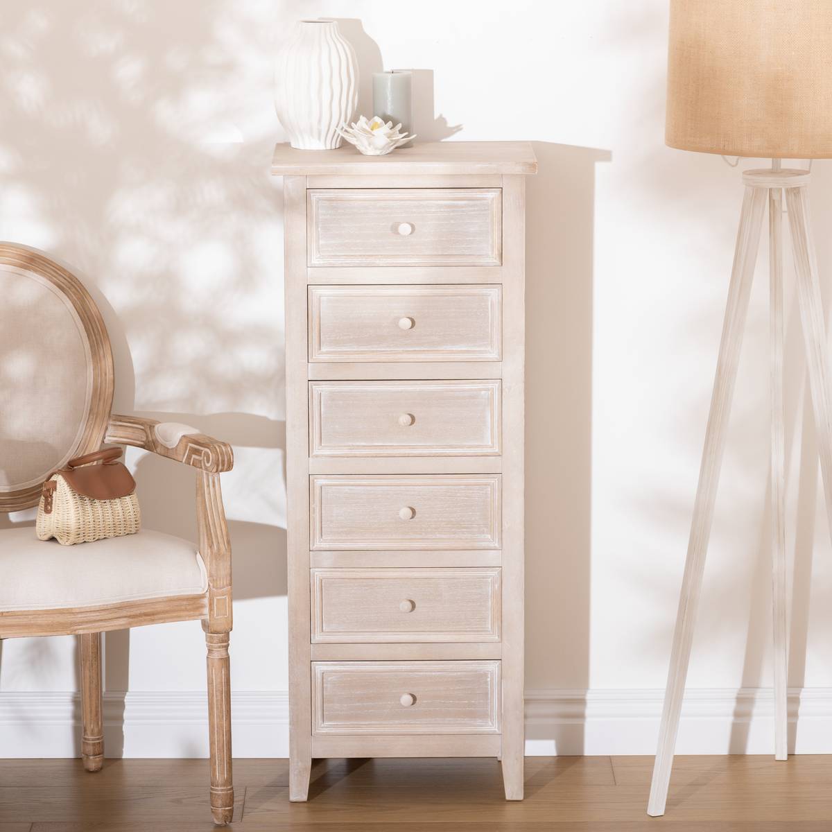 6-drawer chest "Charme" 45 x 128 cm Natural wood