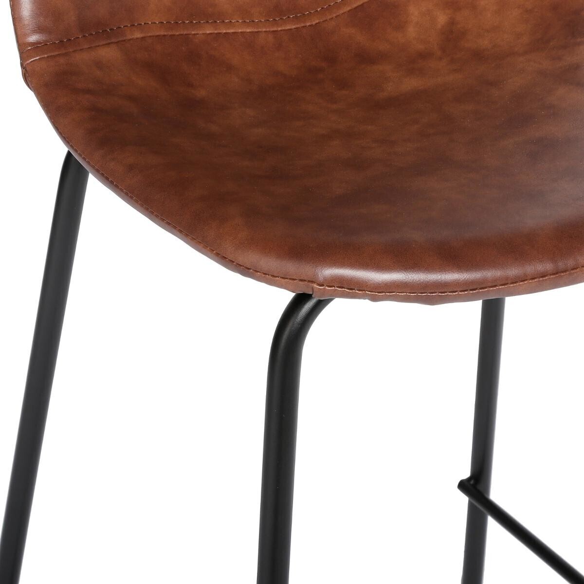 Set of 2 Bar Stools "Vladi" Leather effect, Brown Brown