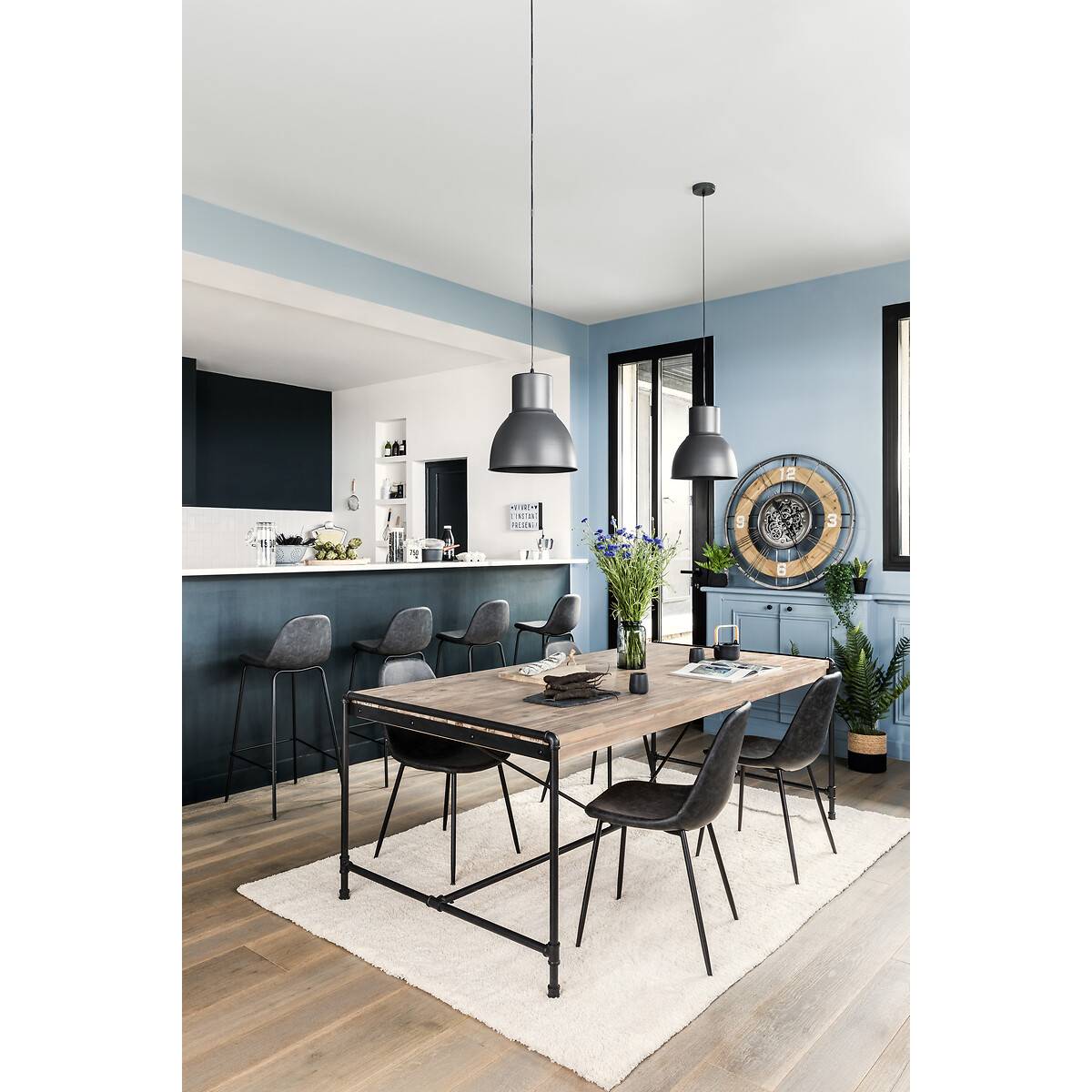 Set of 2 Bar Stools "Vladi" Leather effect, Gray Grey