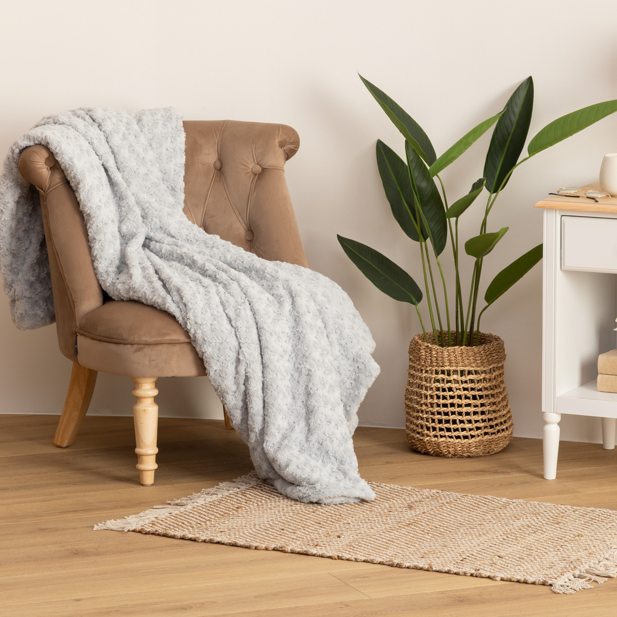 "Bouclette" Faux Fur Throw Gray, 180x230 cm Grey