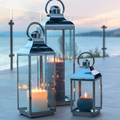 Set of 3 silver outdoor lanterns steel
