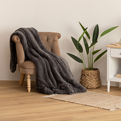Plaid "manoir" faux fur slate grey, 180x230 cm