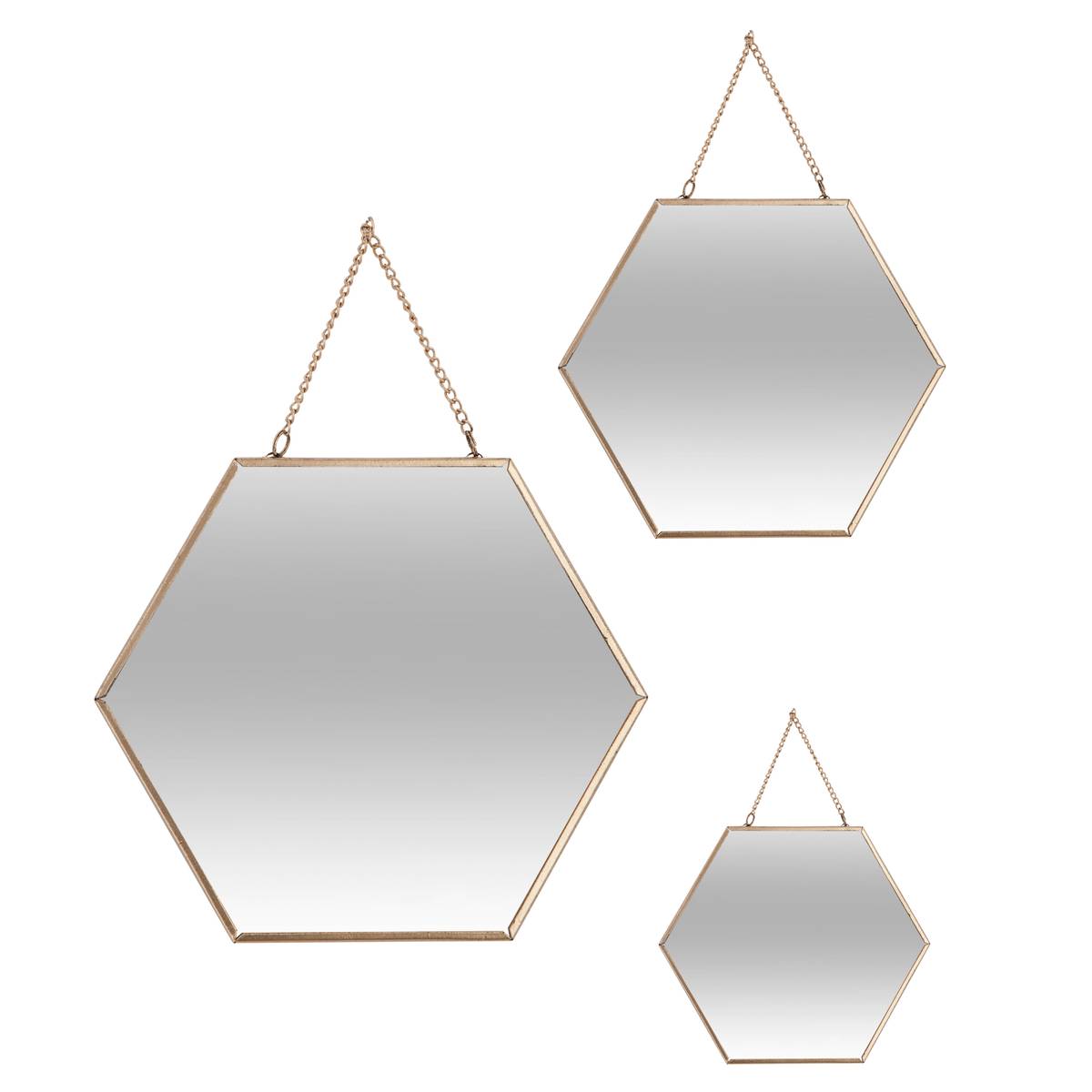 Set of 3 Mirrors "Leny" Gold, L.20/25/30 cm Gold