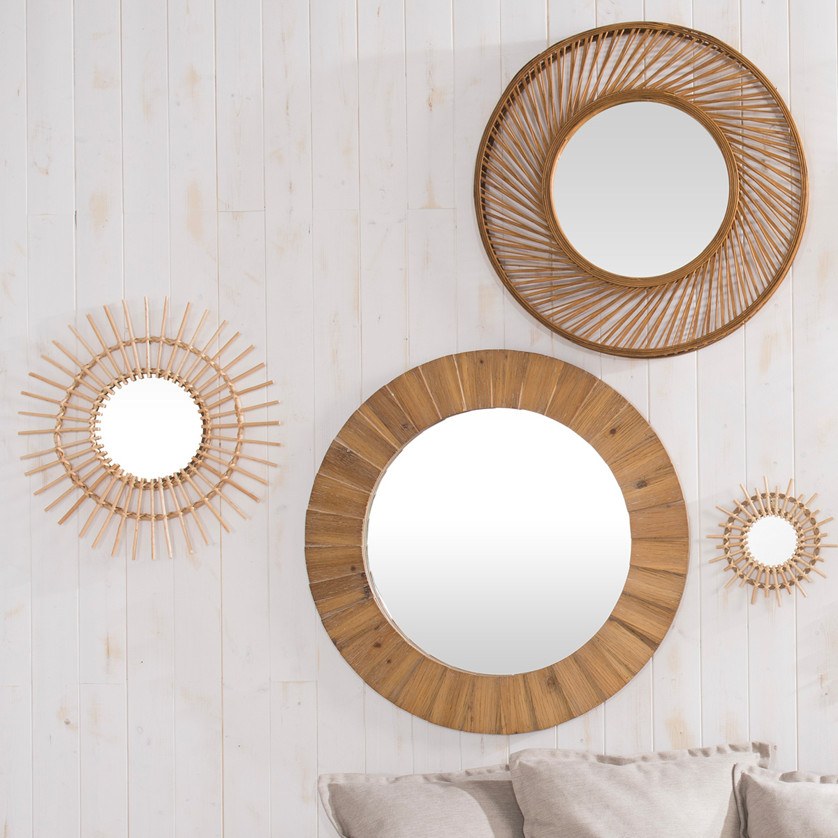Mirror "Jane" Rattan, D.58 cm Natural wood