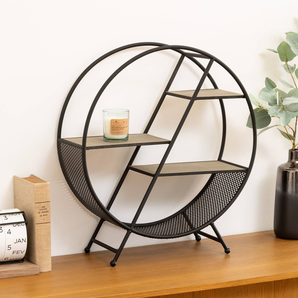 Round Shelf "Timeo" Black, D.50 cm Black