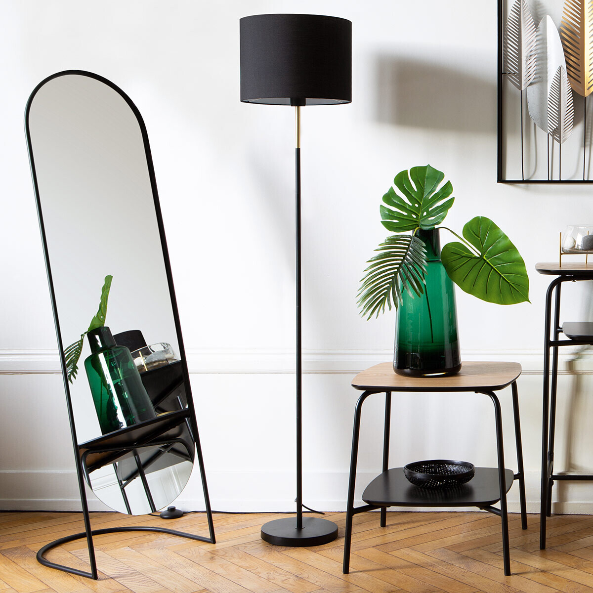 Standing mirror "Jef" Black metal, H.140 cm Black