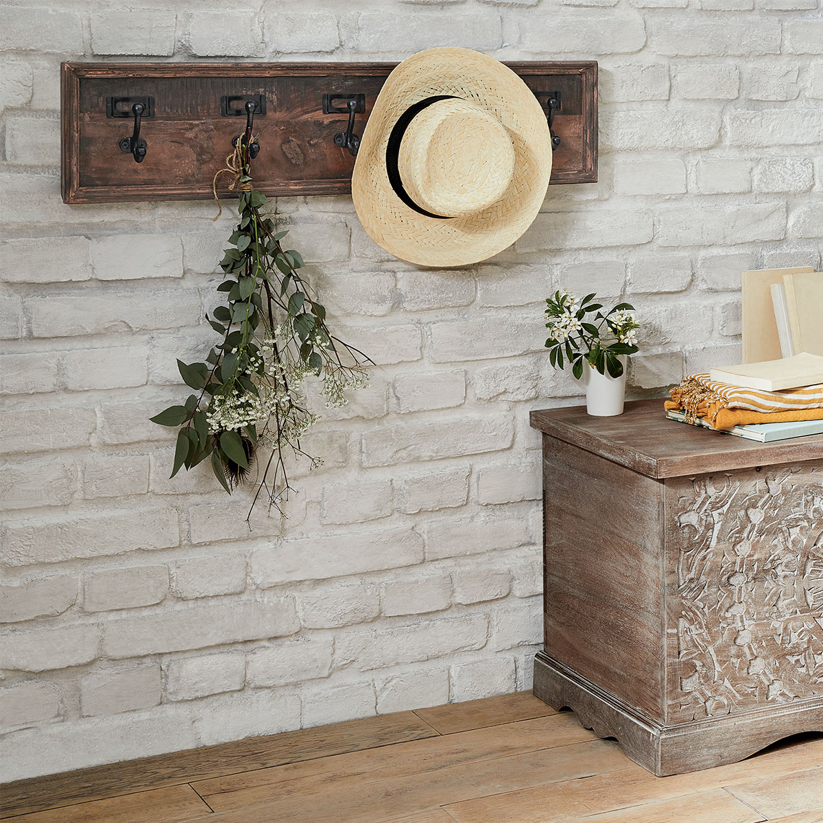 Coat Hook "Paolo" Mango wood, 5 hooks Natural wood
