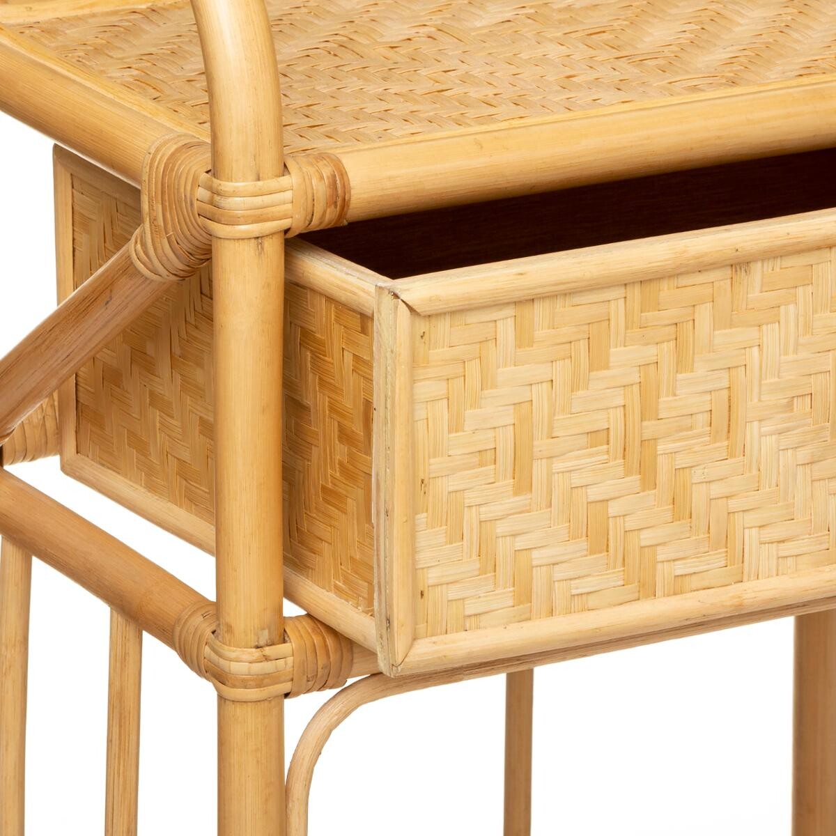 Bedside Table "Aoni" Rattan, H.60 cm Natural wood