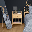 Bedside Table "Aoni" Rattan, H.60 cm Natural wood