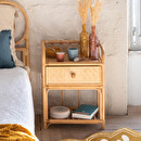 Bedside Table "Aoni" Rattan, H.60 cm Natural wood