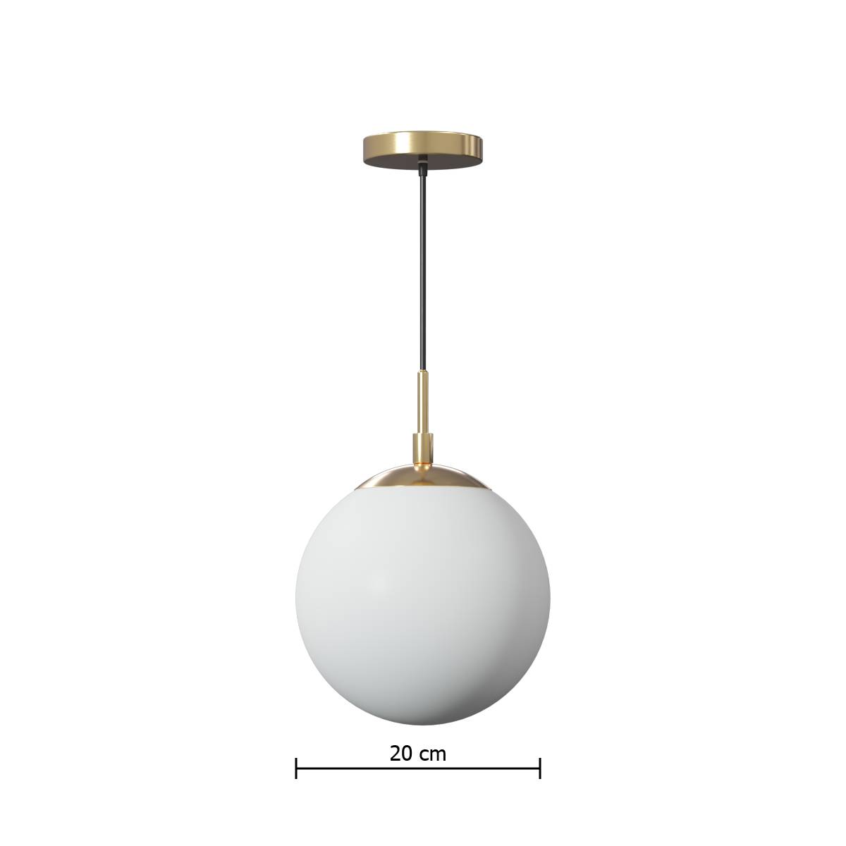 Ball Pendant Light "Dris" Gold, D.20 cm White